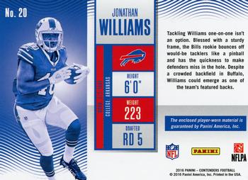 2016 Panini Contenders - Rookie Ticket Swatches Horizontal #20 Jonathan Williams Back