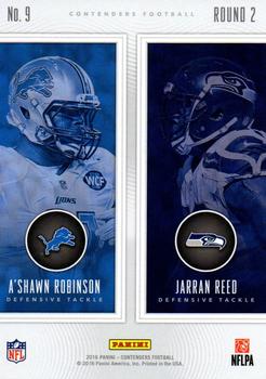 2016 Panini Contenders - Round Numbers #9 A'Shawn Robinson / Jarran Reed Back