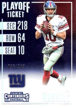 2016 Panini Contenders - Playoff Ticket #4 Eli Manning Front
