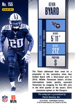 2016 Panini Contenders - Playoff Ticket #155 Kevin Byard Back