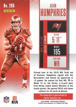 2016 Panini Contenders - Playoff Ticket #265 Adam Humphries Back