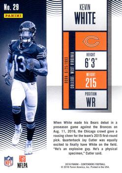2016 Panini Contenders - Championship Ticket #29 Kevin White Back