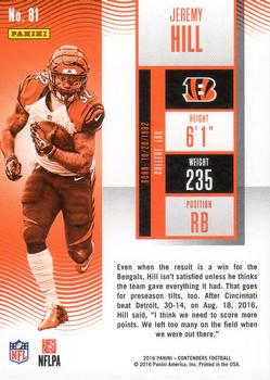 2016 Panini Contenders - Championship Ticket #81 Jeremy Hill Back