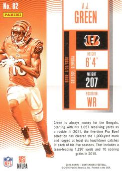 2016 Panini Contenders - Championship Ticket #82 A.J. Green Back