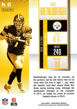 2016 Panini Contenders - Championship Ticket #85 Ben Roethlisberger Back