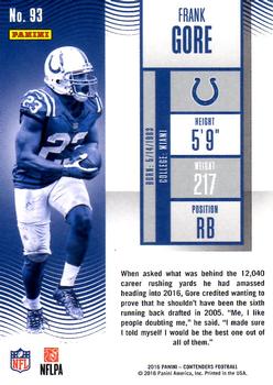 2016 Panini Contenders - Championship Ticket #93 Frank Gore Back