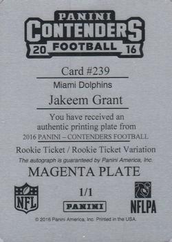 2016 Panini Contenders - Printing Plates Magenta #239 Jakeem Grant Back