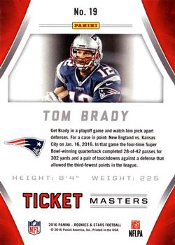 2016 Panini Rookies & Stars - Ticket Masters #19 Tom Brady Back