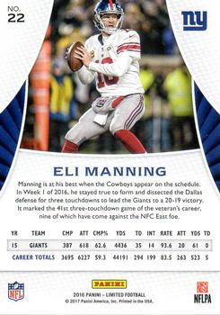 2016 Panini Limited - Silver Spotlight #22 Eli Manning Back