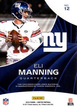 2016 Panini Limited - Limited Threads #12 Eli Manning Back