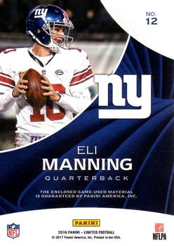 2016 Panini Limited - Limited Threads Prime #12 Eli Manning Back