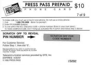 1996 Press Pass - Phone Cards $10 #7 Leeland McElroy Back
