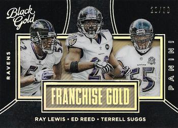 2016 Panini Black Gold - Franchise Gold Holo White Gold #FG4 Ed Reed / Ray Lewis / Terrell Suggs Front