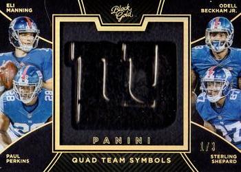 2016 Panini Black Gold - Quad Team Symbols Black Gold #QT22 Eli Manning / Sterling Shepard / Odell Beckham Jr. / Paul Perkins Front