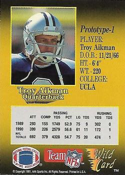 1991 Wild Card - NFL Prototypes #1 Troy Aikman Back