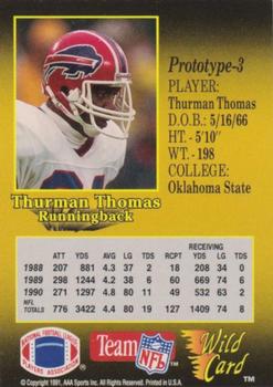 1991 Wild Card - NFL Prototypes #3 Thurman Thomas Back