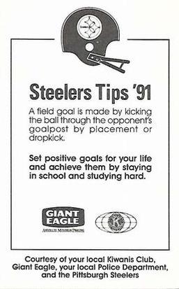 1991 Pittsburgh Steelers Kiwanis Giant Eagle Police #NNO Gary Anderson Back