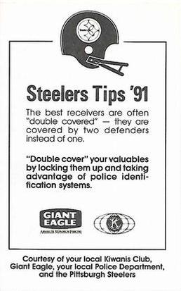 1991 Pittsburgh Steelers Kiwanis Giant Eagle Police #NNO David Johnson Back