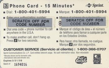 1998 7-Eleven Sprint Phone Cards #8 Jim Kelly Back