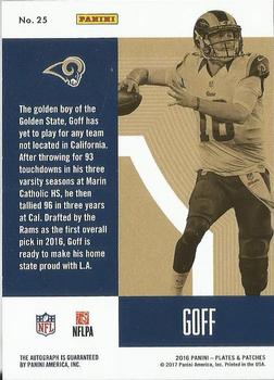 2016 Panini Plates & Patches - Upper Echelon Autographs #25 Jared Goff Back