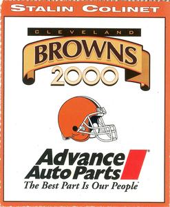 2000 Advance Auto Parts Cleveland Browns #NNO Stalin Colinet Back