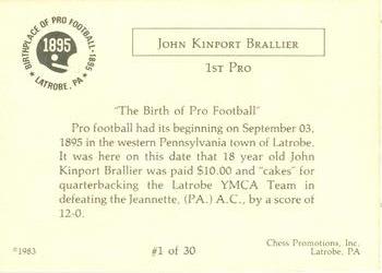 1983 Chess Promotions Birthplace of Pro Football #1 John Kinport Brallier Back