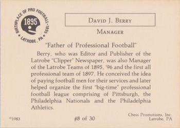 1983 Chess Promotions Birthplace of Pro Football #8 David J. Berry Back