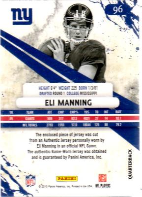 2016 Panini Honors - Recollection Collection #96 Eli Manning Back