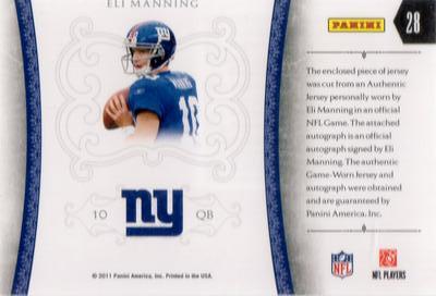 2016 Panini Honors - Recollection Collection #TBA Eli Manning Back
