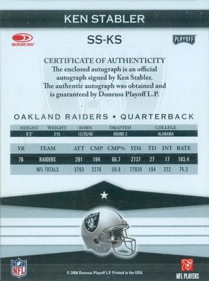 2016 Panini Honors - Recollection Collection #SS-KS Ken Stabler Back