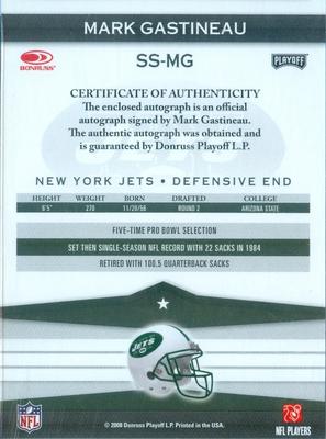 2016 Panini Honors - Recollection Collection #SS-MG Mark Gastineau Back