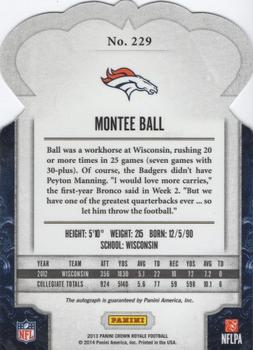 2013 Panini Crown Royale - Crown Royale Rookie Signatures Silver #229 Montee Ball Back