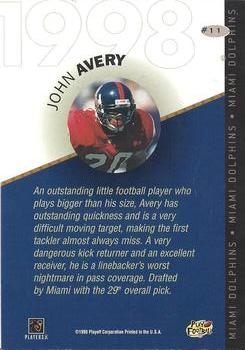 1998 Playoff Prestige Retail - 1998 Draft Picks Green Box Toppers 3x5 #11 John Avery Back