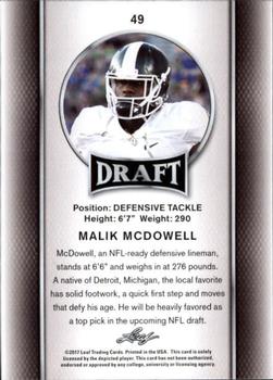 2017 Leaf Draft - Gold #49 Malik McDowell Back