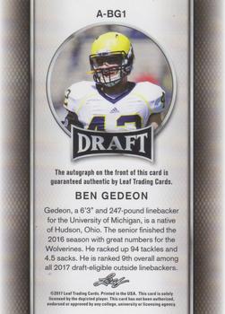 2017 Leaf Draft - Autographs #A-BG1 Ben Gedeon Back