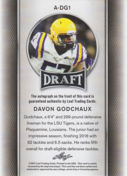 2017 Leaf Draft - Autographs #A-DG1 Davon Godchaux Back