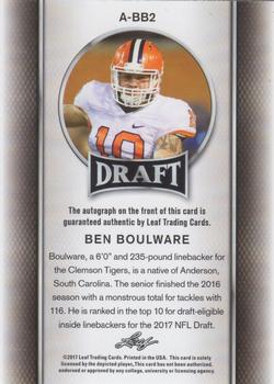 2017 Leaf Draft - Autographs Gold #A-BB2 Ben Boulware Back