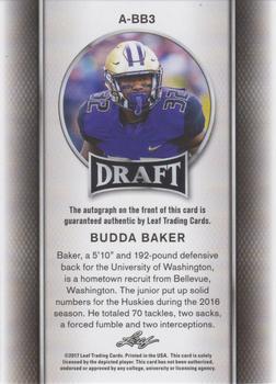 2017 Leaf Draft - Autographs Gold #A-BB3 Budda Baker Back