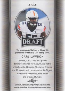 2017 Leaf Draft - Autographs Gold #A-CL1 Carl Lawson Back