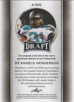 2017 Leaf Draft - Autographs Gold #A-DH2 De’Angelo Henderson Back
