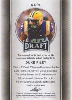2017 Leaf Draft - Autographs Gold #A-DR1 Duke Riley Back