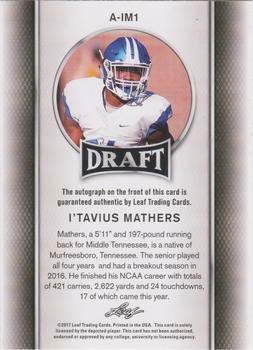 2017 Leaf Draft - Autographs Gold #A-IM1 I’Tavius Mathers Back