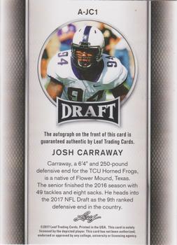 2017 Leaf Draft - Autographs Gold #A-JC1 Josh Carraway Back
