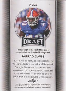 2017 Leaf Draft - Autographs Gold #A-JD2 Jarrad Davis Back