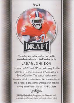 2017 Leaf Draft - Autographs Gold #A-JJ1 Jadar Johnson Back