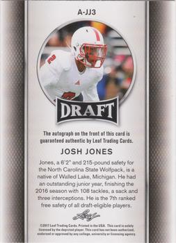 2017 Leaf Draft - Autographs Gold #A-JJ3 Josh Jones Back