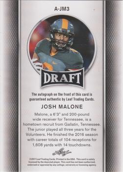 2017 Leaf Draft - Autographs Gold #A-JM3 Josh Malone Back