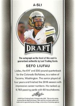 2017 Leaf Draft - Autographs Gold #A-SL1 Sefo Liufau Back
