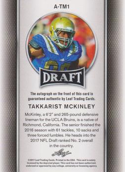 2017 Leaf Draft - Autographs Gold #A-TM1 Takkarist McKinley Back