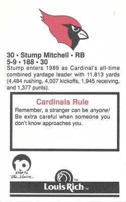 1989 Phoenix Cardinals Police #NNO Stump Mitchell Back